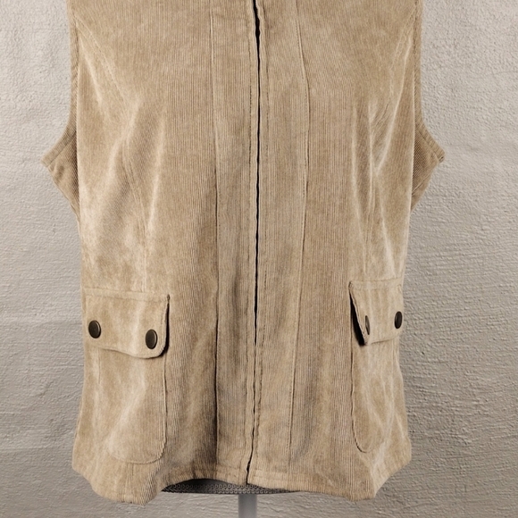 Southern Lady Vintage Tan Corduroy Pointed Collar Sleeveless Zip Up Vest - Picture 4 of 11
